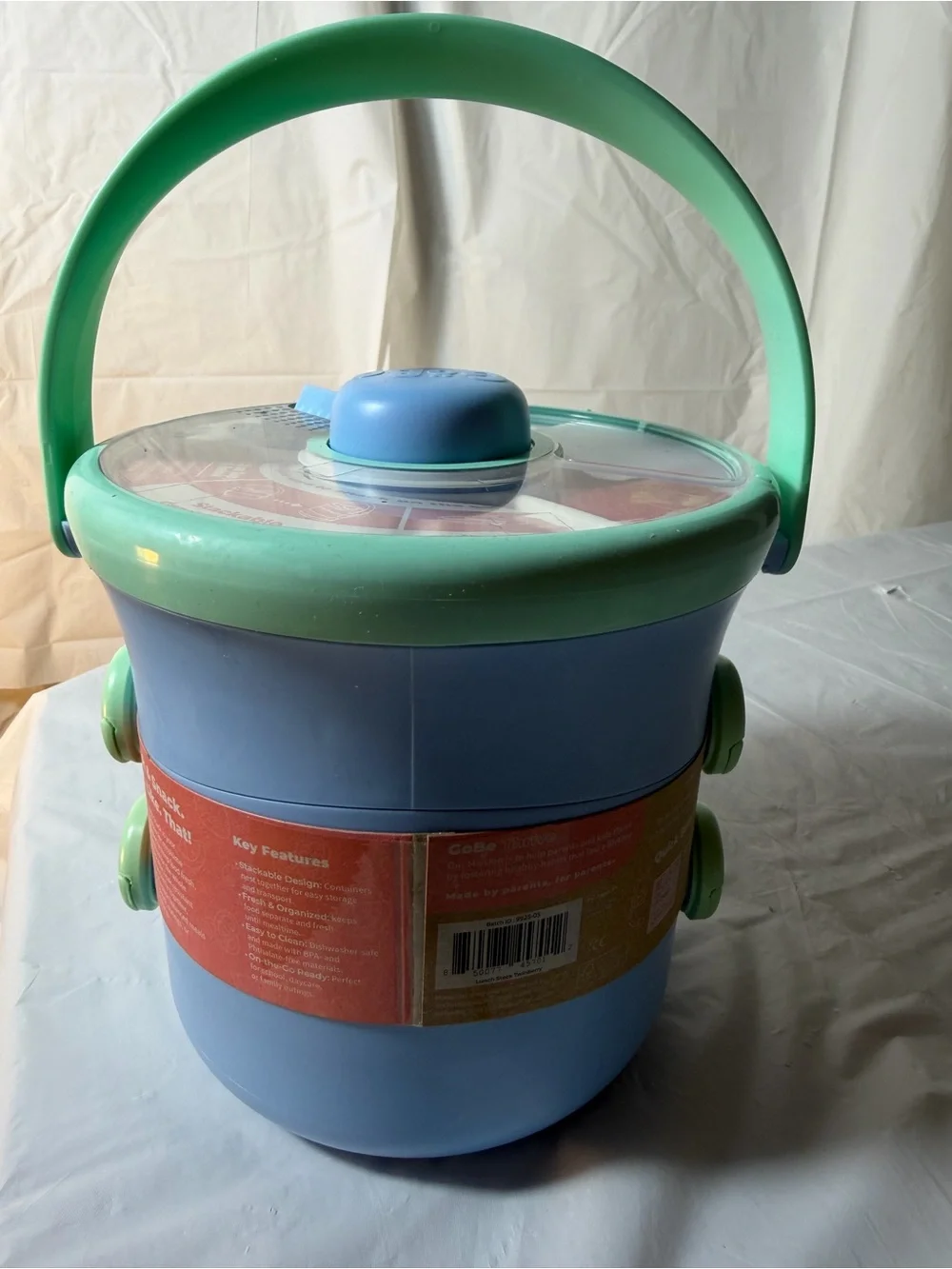 Blue and Mint Stackable Lunch Carrier - 3-Tier Portable Food Container